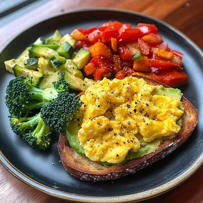 Avocado Toast with Scrambled Eggs & Sauted Veggies