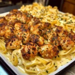 Cajun Chicken Bites with Cheesy Alfredo Linguine