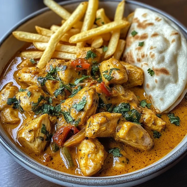 Coconut Chicken Curry with Crispy Fries and Warm Naan