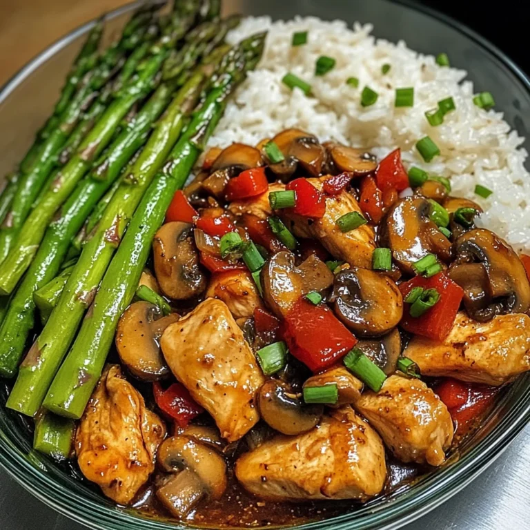 Garlic Chicken & Mushroom Stir-Fry with Asparagus & Rice
