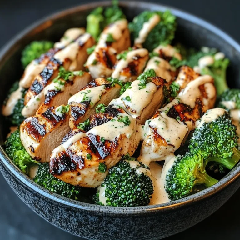 Grilled Chicken & Broccoli Bowls with Creamy Garlic Sauce