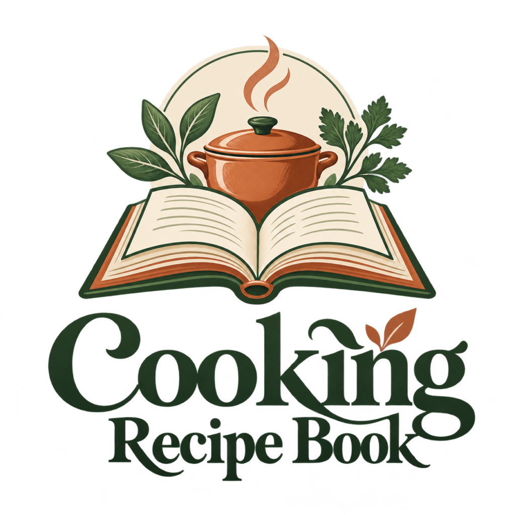 Cooking Recipe Book — illustrated recipe book, cooking pot and herbs