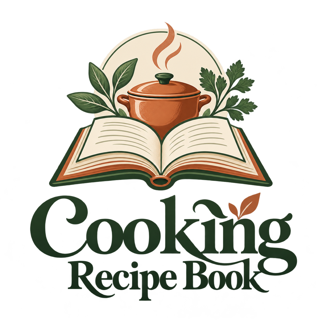 Cooking Recipe Book — illustrated recipe book, cooking pot and herbs